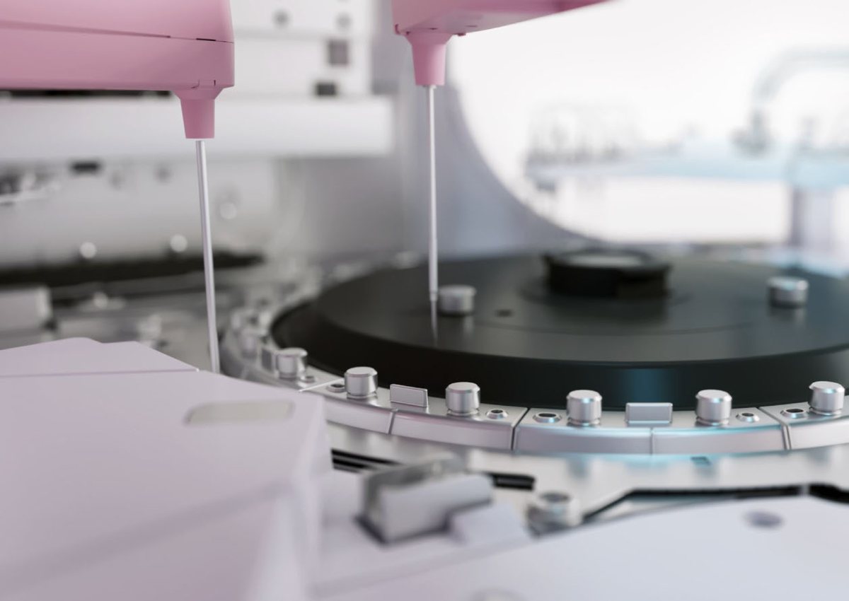 Detalhe do rotor de um analisador de laboratório